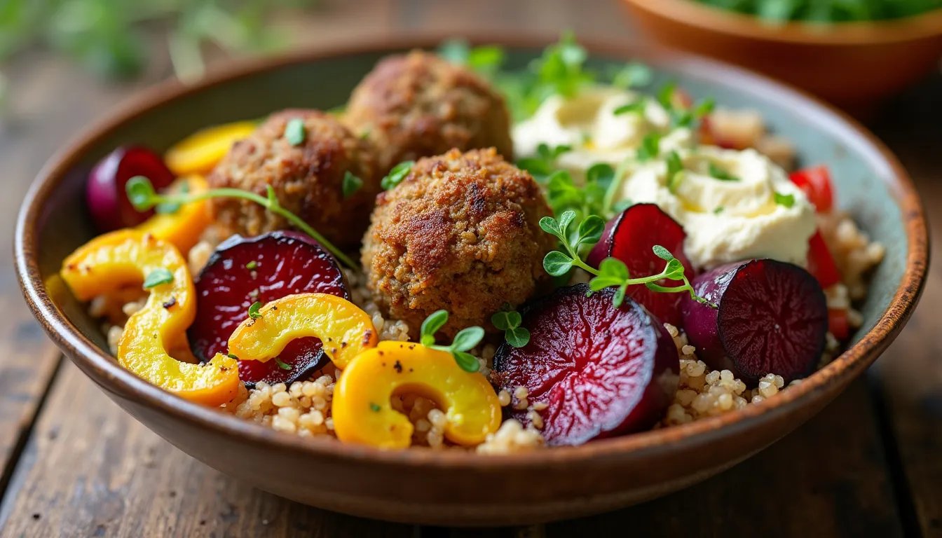 Colorful vegetable and grain bowl