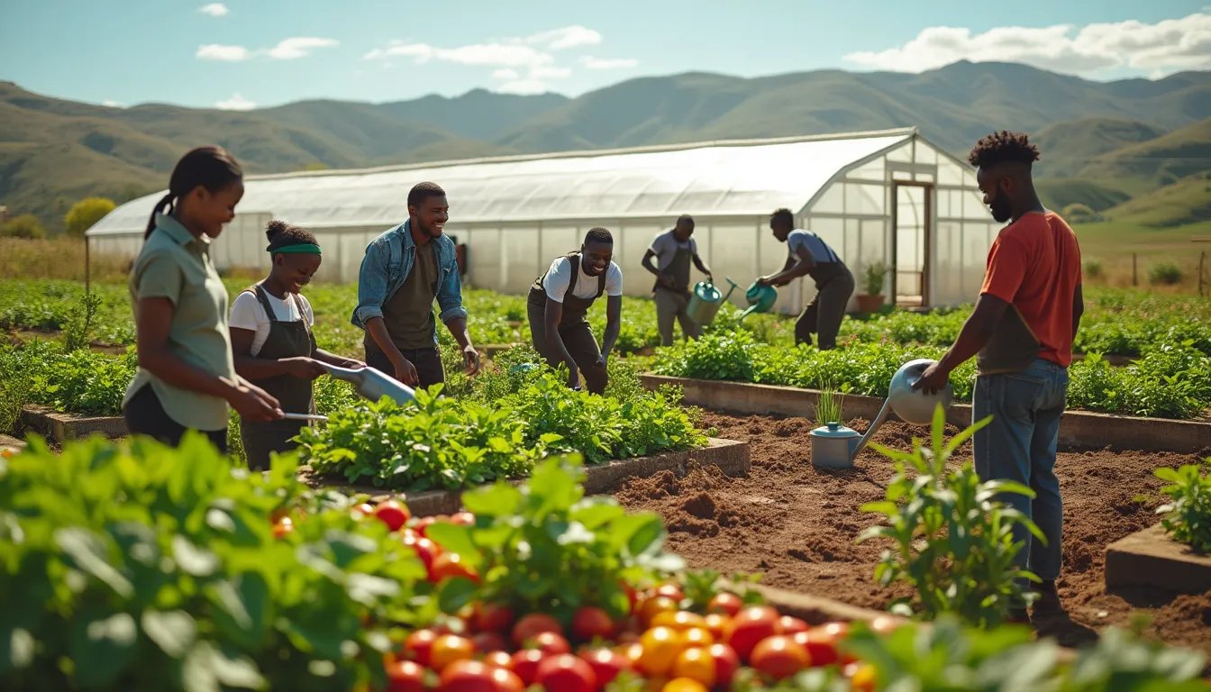 People working in vegetable garden